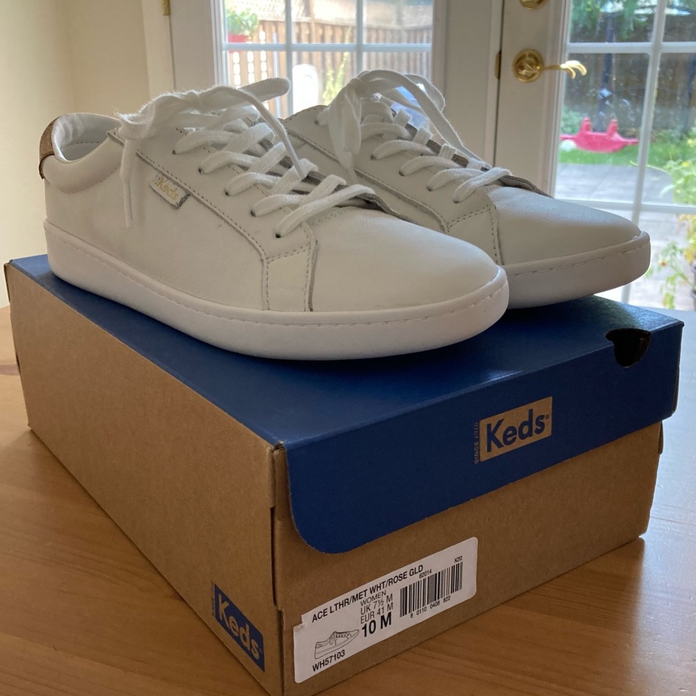 White Leather Keds with Rose Gold Accents
